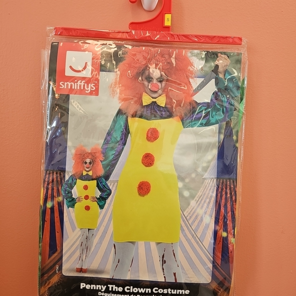 NWT Smiffys Women's Sz Small Penny The Clown Halloween Costume Dress Nose Ruffle